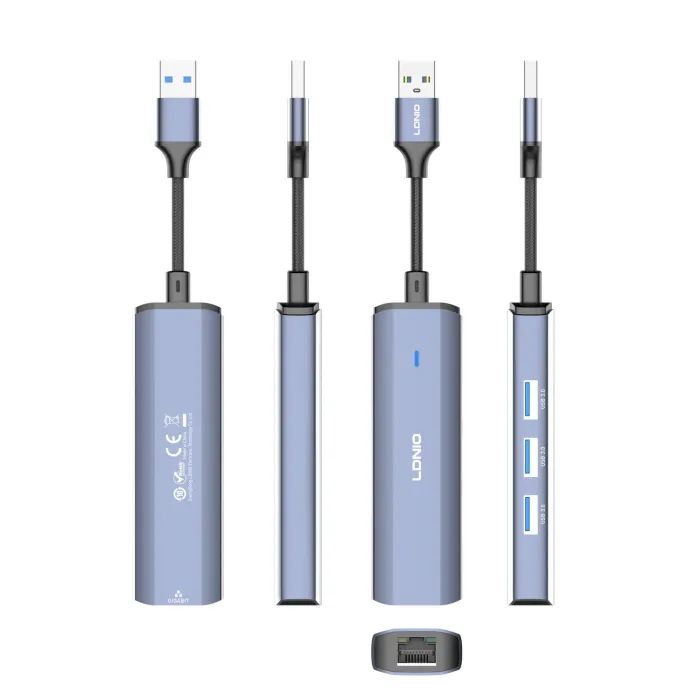 Концентратор LDNIO USB 3.0 4-in-1 3xUSB 3.0 + 1xRJ45 1.2m (DS-124U-1.2M) изображение 6
