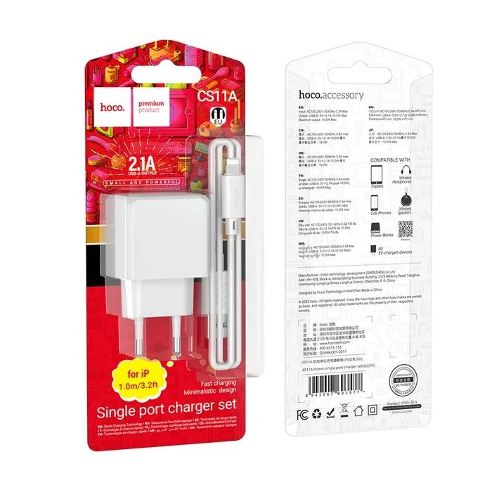 Зарядное устройство HOCO CS11A USB + cable USB to Lightning black (6942007603560) изображение 3