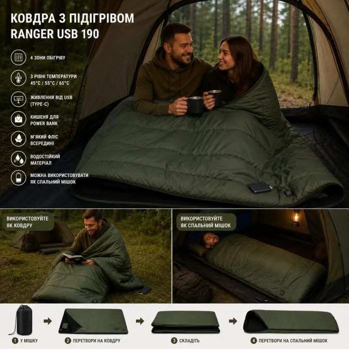 Спальный мешок Ranger з підігрівом USB 190 (RA6664) изображение 12