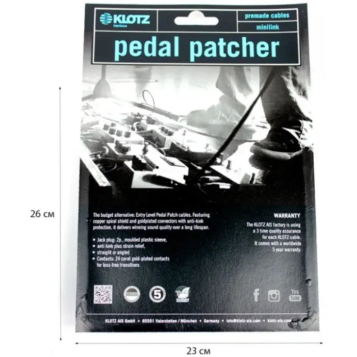 Інструментальний кабель Klotz Entry Level Pedal Patcher 30 cm Angled 3 pcs (228260) зображення 2