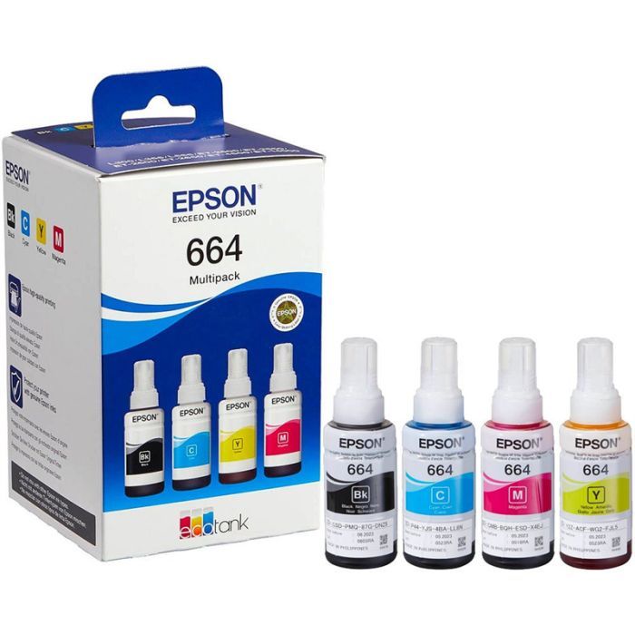 Контейнер с чернилами Epson 664 комплект B/C/M/Y (по70мл) L100/L200 (C13T66464A)