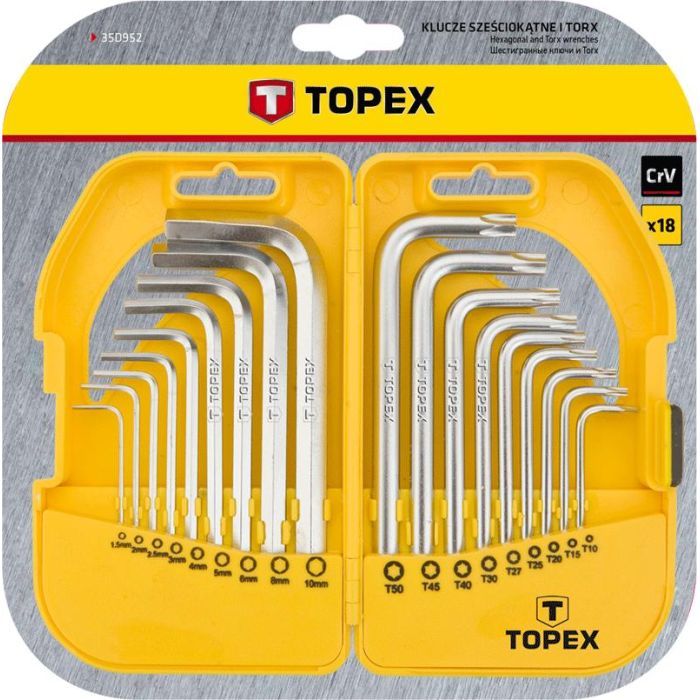 Набір інструментів Topex ключі шестигранні HEX и Torx, набір 18 шт.*1 уп. (35D952) зображення 2