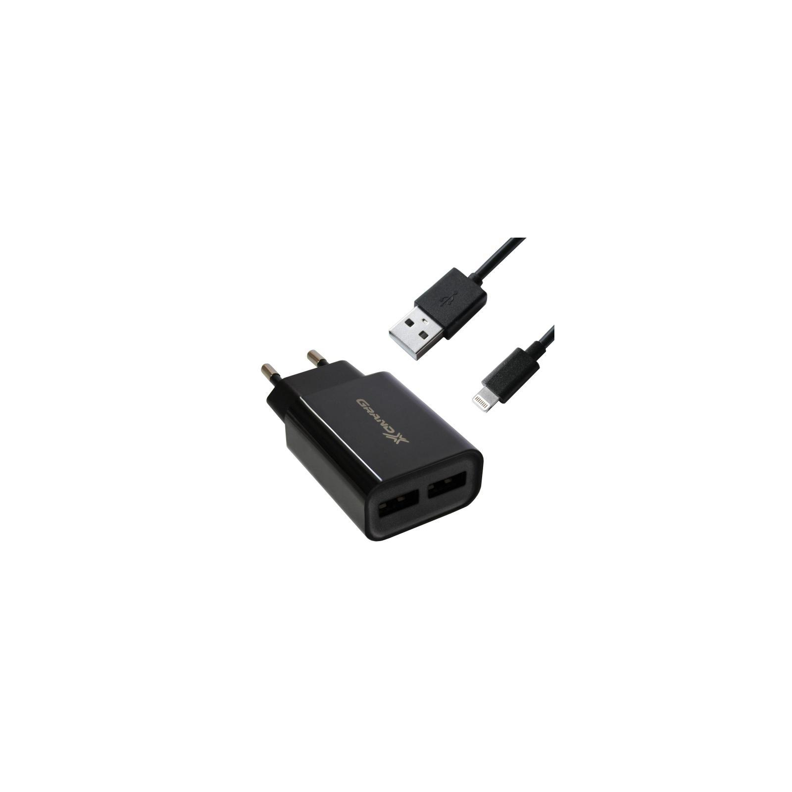 Зарядний пристрій Grand-X 5V 2.4A 2xUSB + cable USB-Lightning (CH45LTB)