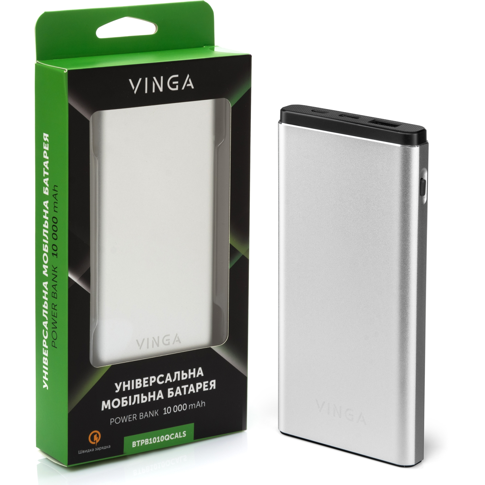 Батарея універсальна Vinga 10000 mAh QC3.0 PD aluminium silver (BTPB1010QCALS) зображення 5