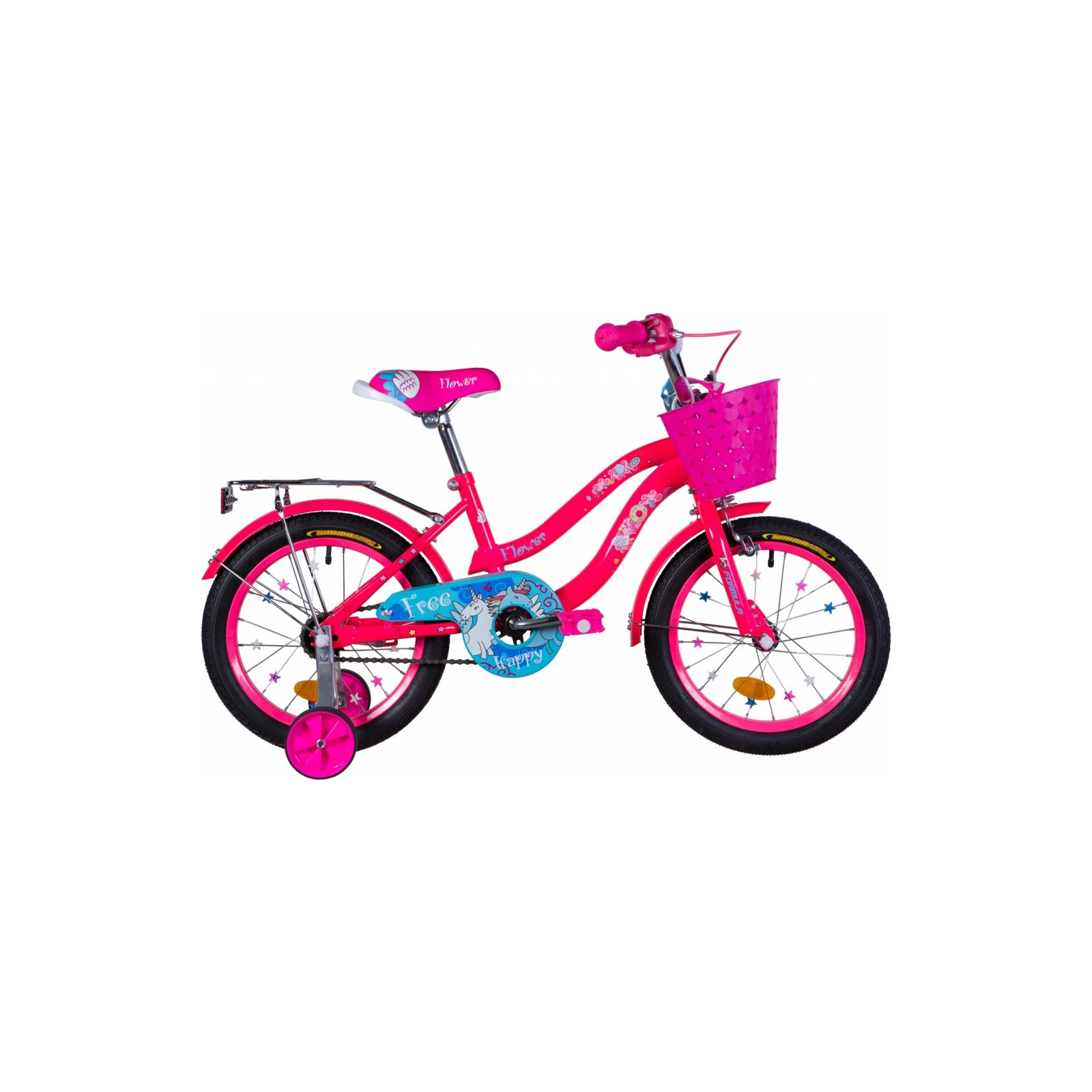 Детский велосипед Formula 16" FLOWER рама-10" St 2020 розовый с голубым с багажником (OPS-FRK-16-110)