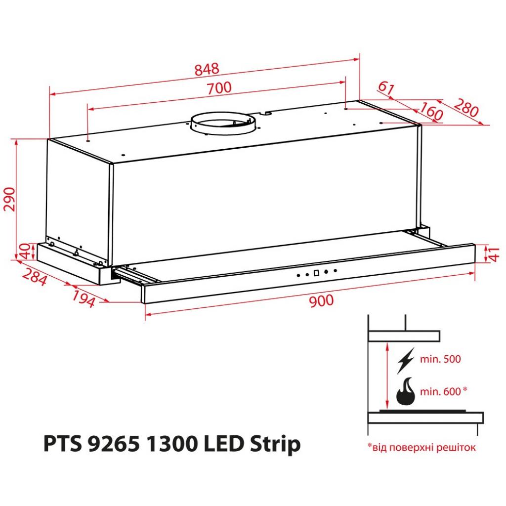 Витяжка кухонна Weilor PTS 9265 BL 1300 LED Strip зображення 12