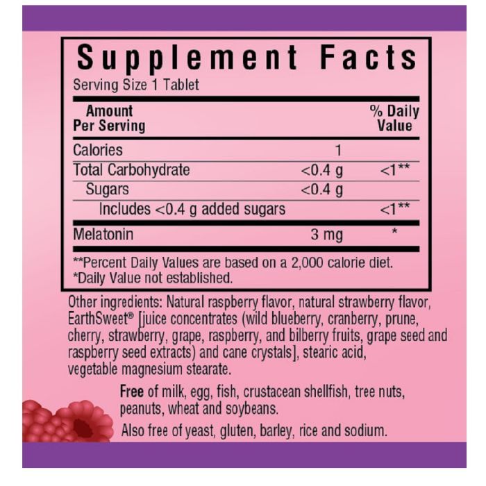 Амінокислота Bluebonnet Nutrition Мелатонін, Melatonin, 3 мг, EarthSweet, Малиновий Смак, 60 ж (BLB0993) зображення 2
