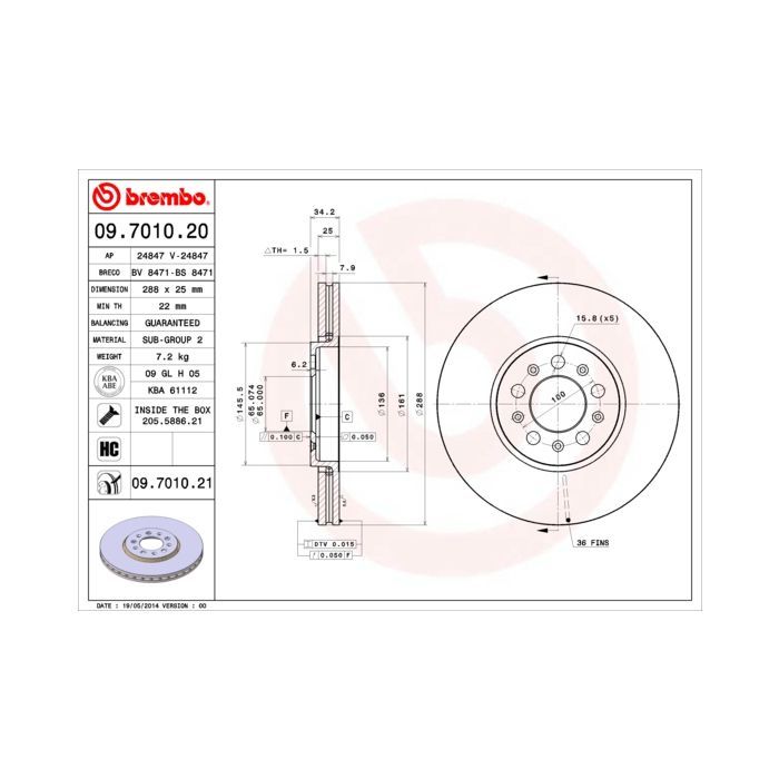 Гальмівний диск Brembo 09.7010.21