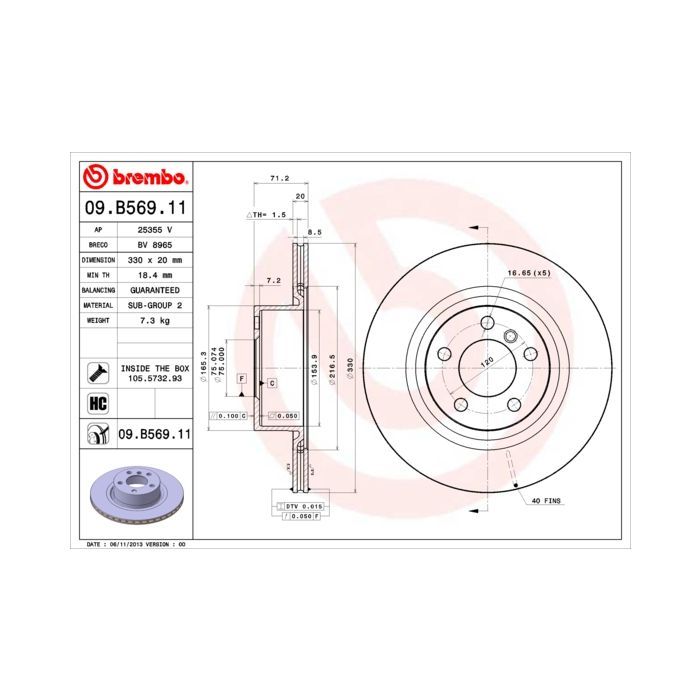 Гальмівний диск Brembo 09.B569.11