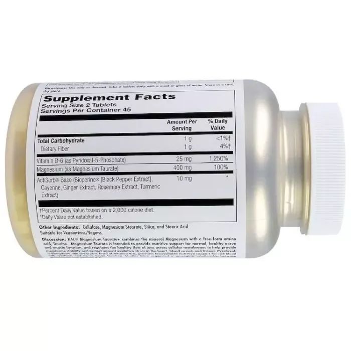 Мінерали KAL Таурат Магнію, Magnesium Taurate +, 400 мг, 90 таблеток (CAL-36975) зображення 2