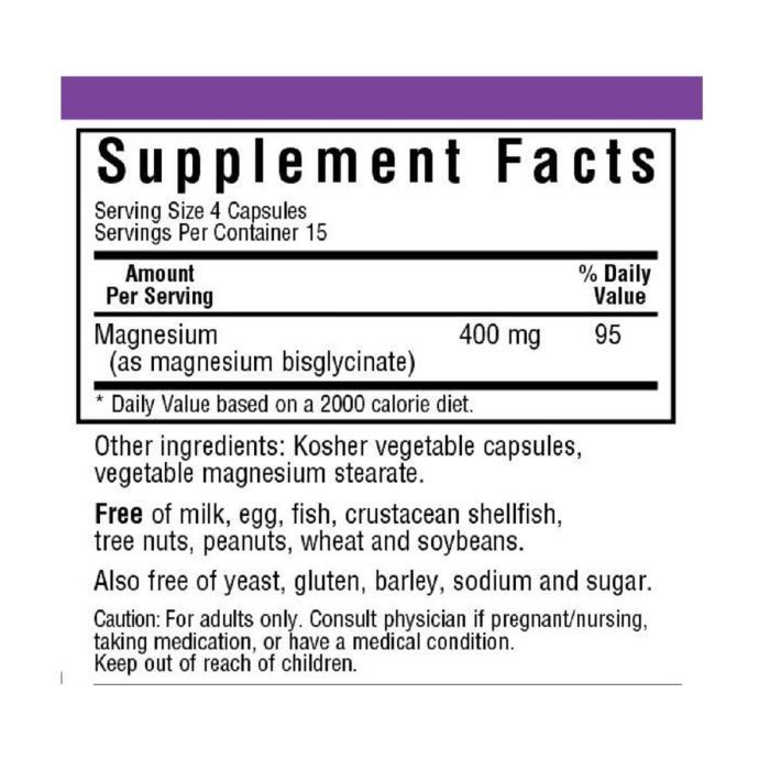 Минералы Bluebonnet Nutrition Магний Глицинат, 400 Мг, Magnesium Glycinate, 60 вегетариан (BLB0748) изображение 2