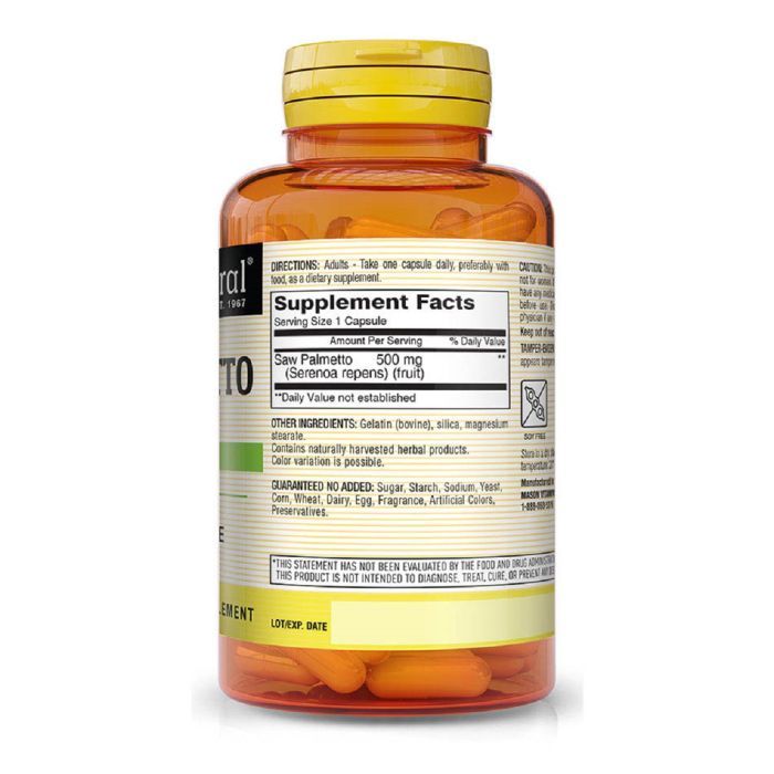 Травы Mason Natural Пальметто 500 мг, Здоровье Простаты, Saw Palmetto, 60 капсу (MAV11515) изображение 2