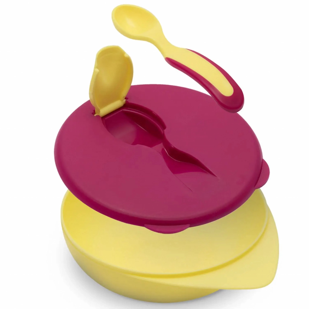 Набір дитячого посуду Baboo тарілочка глибока з кришкою та ложечкою рожева (90592) зображення 3