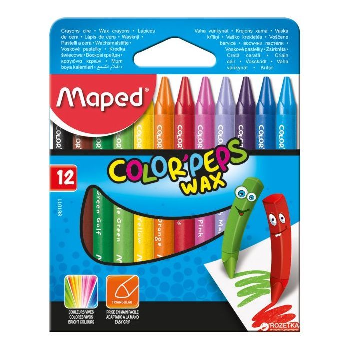 Олівці кольорові Maped Color Peps Wax Crayons воскові 12 кольорів (MP.861011)