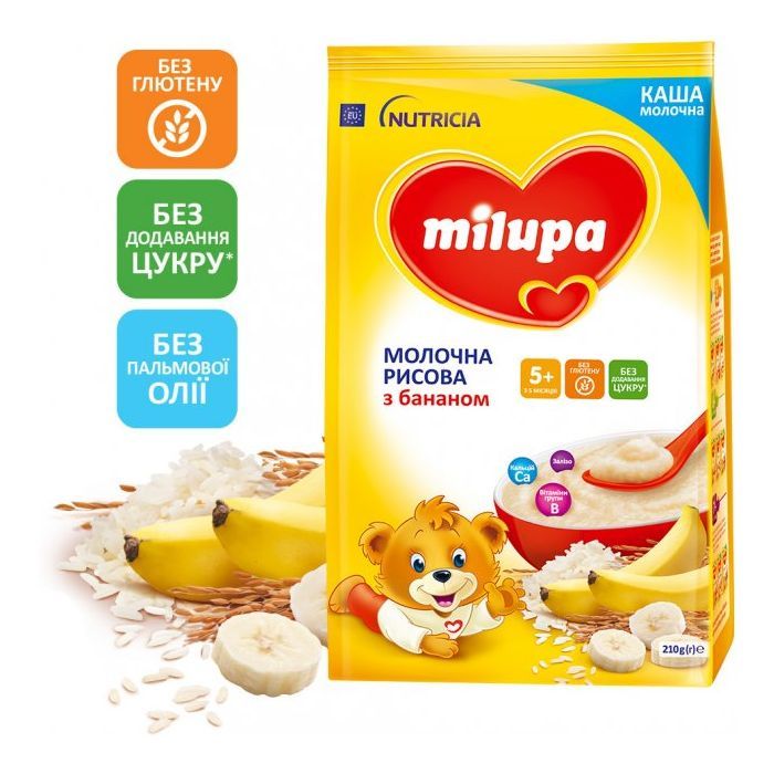 Дитяча каша Milupa Молочна Рисова з бананом 210 г (5900852930027)