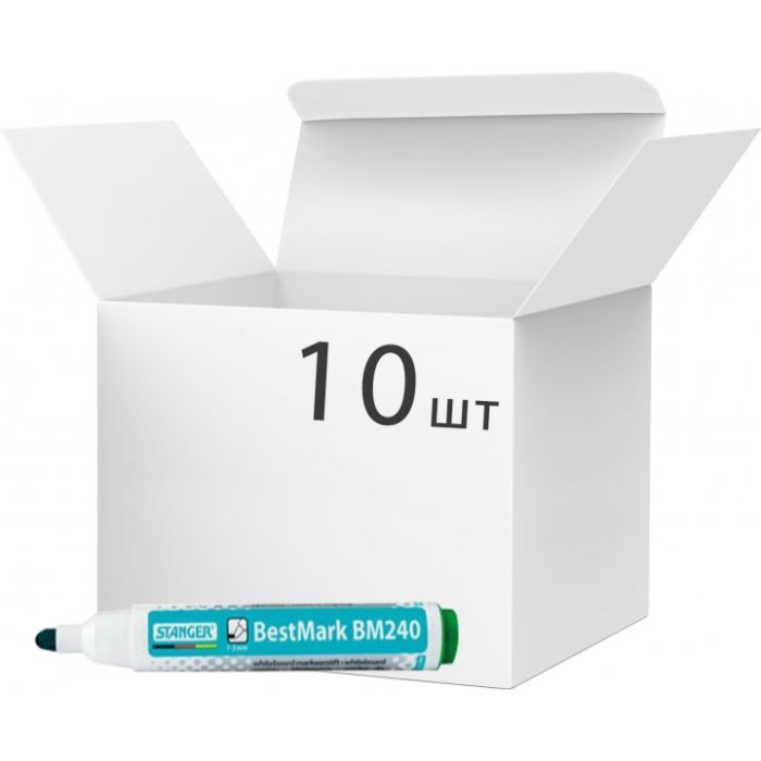 Маркер Stanger для сухостираемых досок, 1-3 мм зеленый 10 шт (MARKER-BOA-STM240G10)