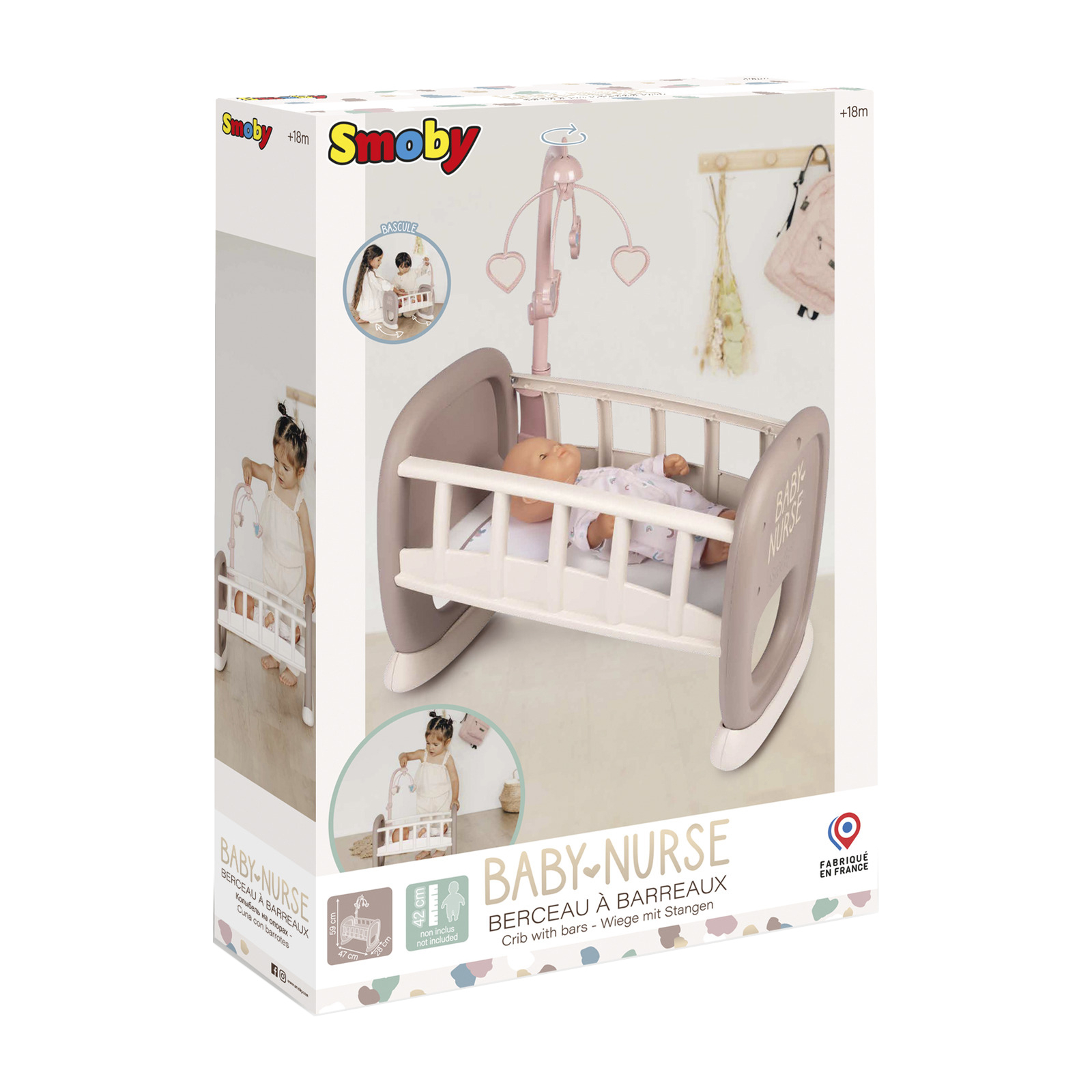 Ігровий набір Smoby Toys Колиска Baby Nurse з мобілем Сіро-біла (220372) зображення 2