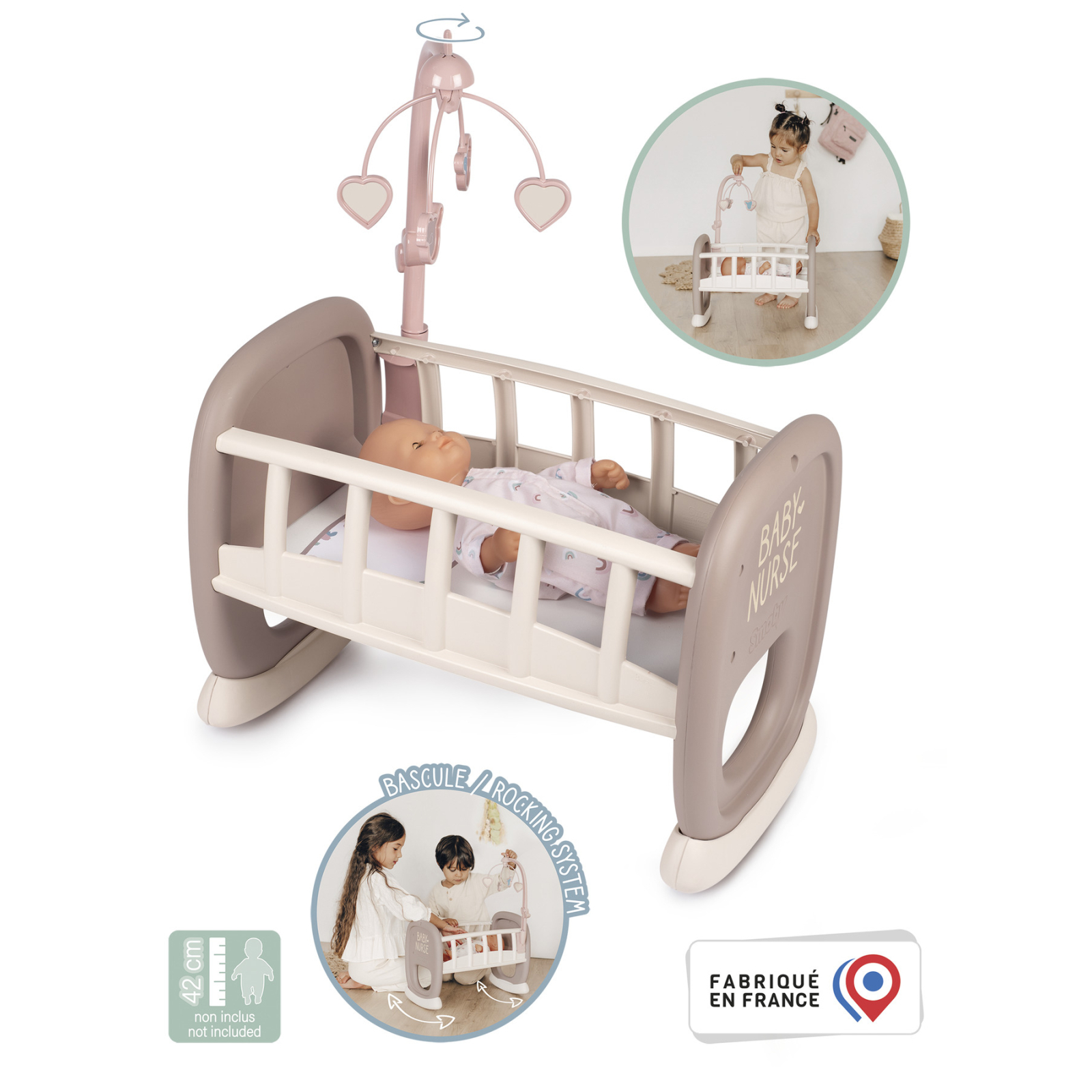 Игровой набор Smoby Toys Колыбель Baby Nurse с мобилем Серо-белая (220372) изображение 3
