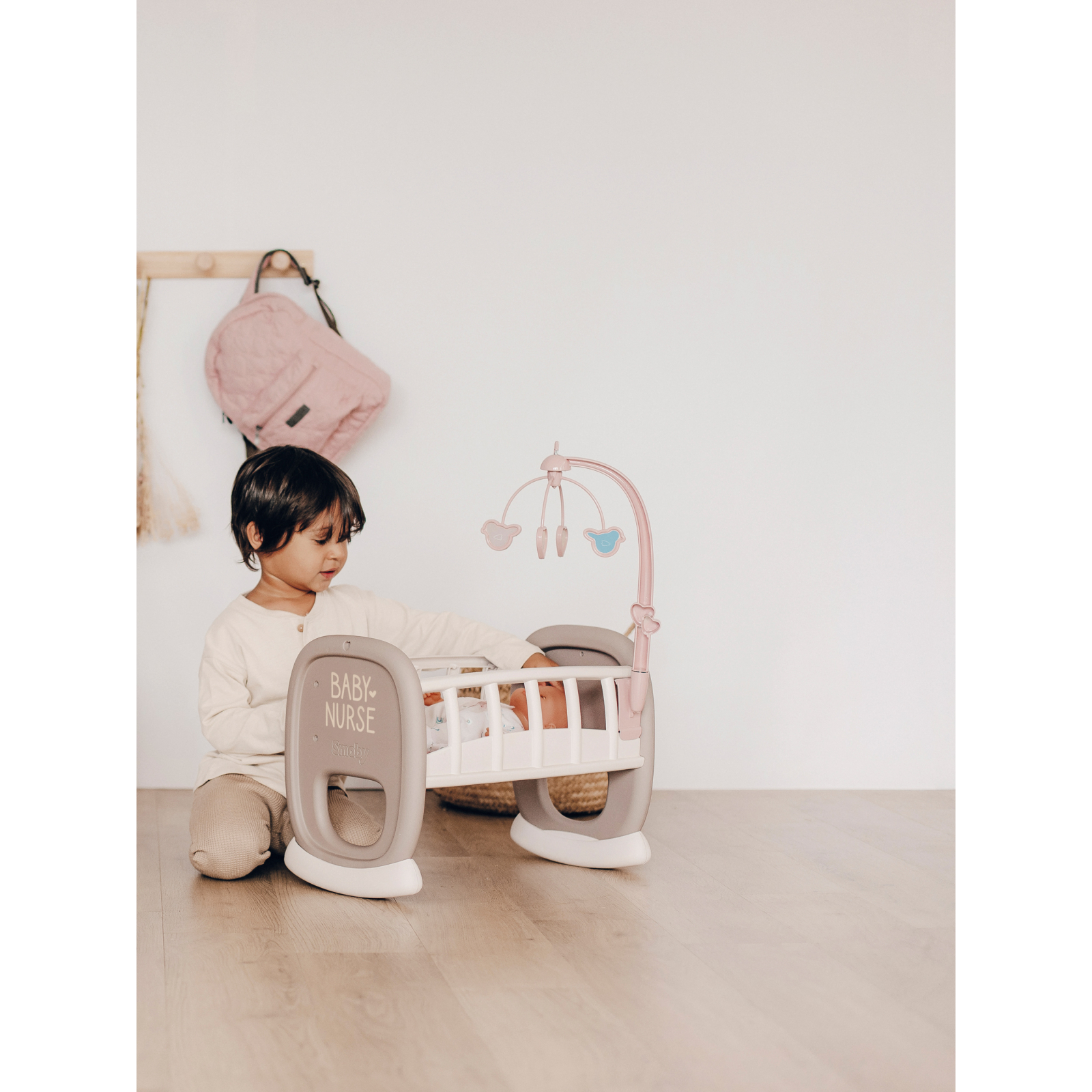 Ігровий набір Smoby Toys Колиска Baby Nurse з мобілем Сіро-біла (220372) зображення 9