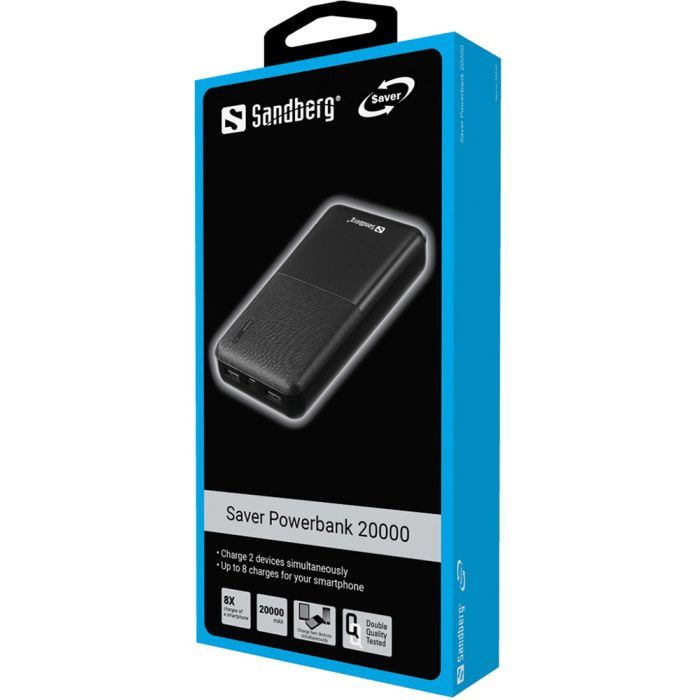 Батарея универсальная Sandberg 20000mAh, Saver, USB-C, Micro-USB, output: USB-A*2 Total 5V/2.4A (320-42) изображение 2