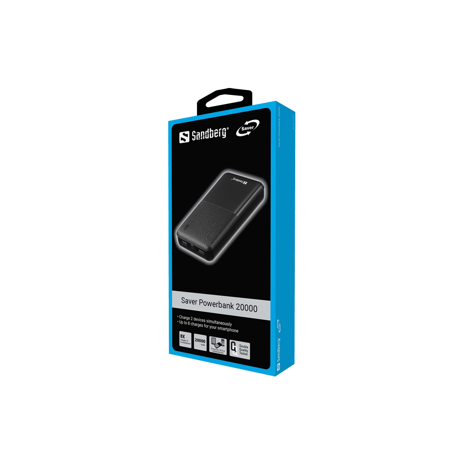 Батарея универсальная Sandberg 20000mAh, Saver, USB-C, Micro-USB, output: USB-A*2 Total 5V/2.4A (320-42) изображение 2