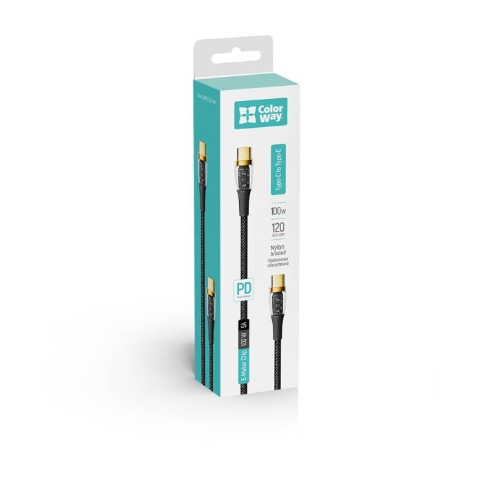 Дата кабель USB-C to USB-C 1.2m 5A 100W transparent head ColorWay (CW-CBPDCC053-BK) зображення 8