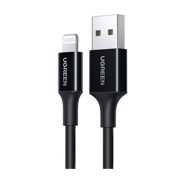 Дата кабель USB 2.0 AM to Lightning 2.0m US155 2.4A, Nickel Plating ABS Shell Black Ugreen (80823)
