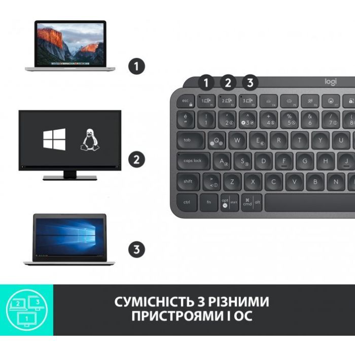 Клавиатура Logitech MX Keys Mini Wireless Illuminated UA Graphite (920-010498) изображение 6