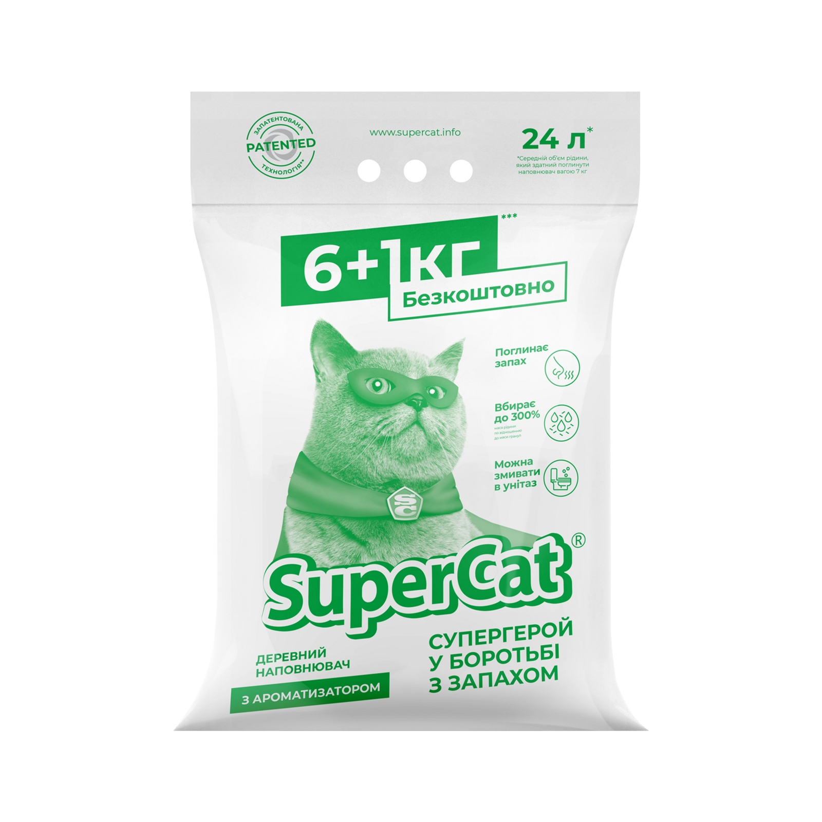 Наповнювач для туалету Super Cat Деревний вбирний з ароматизатором 6+1 кг (12 л) (3552)