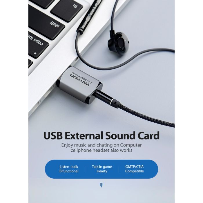 Звуковая плата Vention Audio USB 1х3,5mm jack 4pin Metal (OMTP-CTIA) (CDLH0) изображение 2