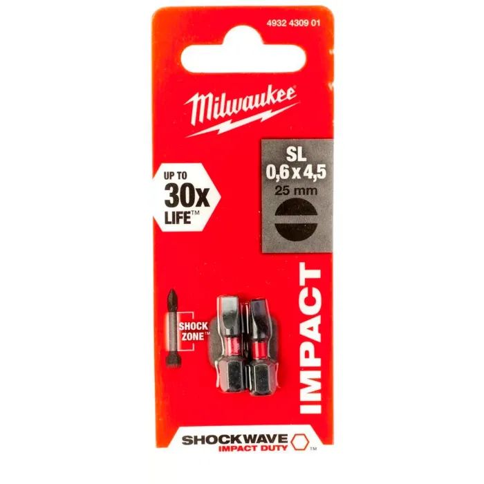 Набор бит Milwaukee SHOCKWAVE, SL0,6x4,5, 25мм, 2шт (4932430901) изображение 3