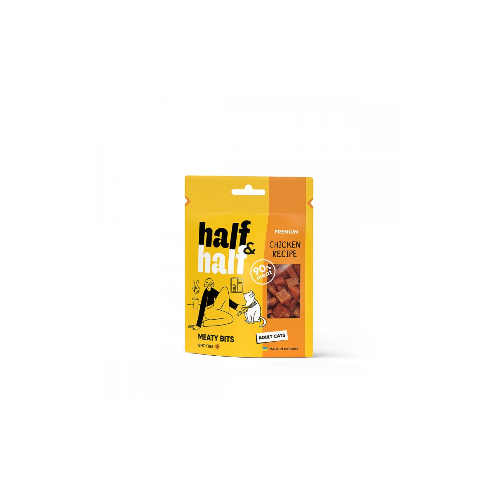 Ласощі для котів Half&Half у формі м'ясних шматочків з куркою 50 г (4823082431854)