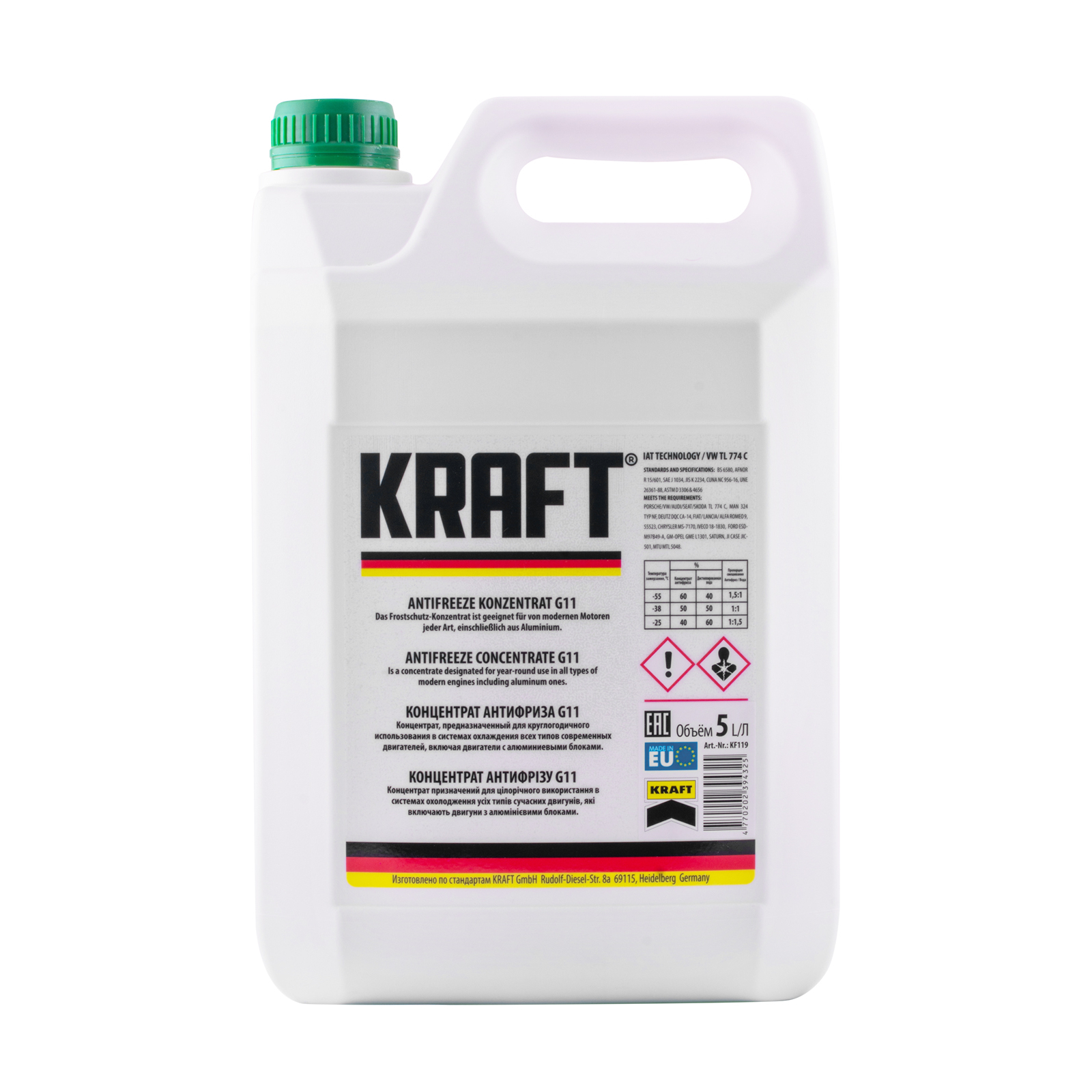 Антифриз KRAFT G11 (зеленый) 5л (KF119)