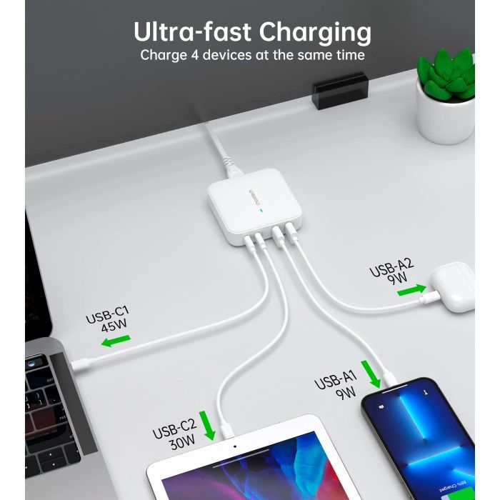 Зарядний пристрій Choetech GaN 2 USB-A / 2 USB-C 100W QC3.0/PD/PPS (PD8008-EU-WH) зображення 6