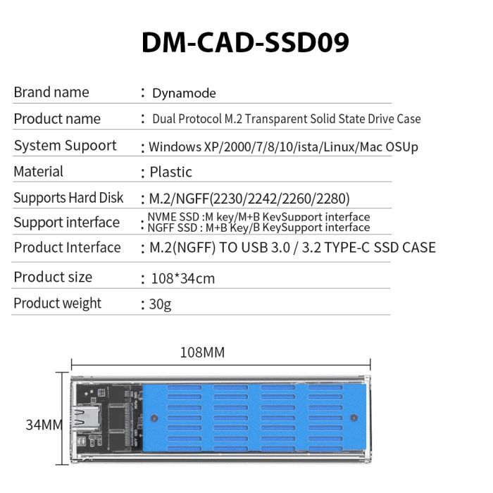 Кишеня зовнішня Dynamode M.2 SSD NVMe/SATA combo ч-з USB3.2 GEN2 Type-C (DM-CAD-SSD09) зображення 12
