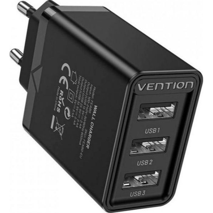 Зарядное устройство Vention 3xUSB A 12W Black (FEAB0-EU) изображение 2