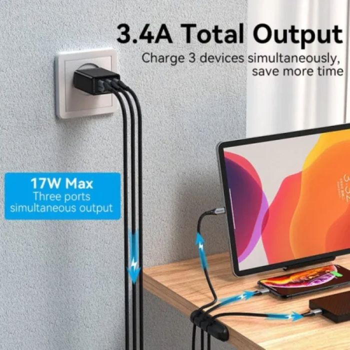 Зарядное устройство Vention 3xUSB A 12W Black (FEAB0-EU) изображение 4