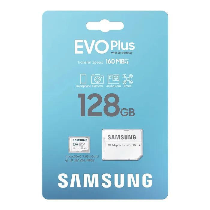 Карта памяти Samsung 128 GB microSDXC Class 10 UHS-I U3 V30 A2 EVO Plus+SD Adapte (MC128SA/EU) изображение 8