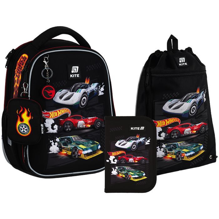 Шкільний набір Kite 555 Hot Wheels (рюкзак + пенал + сумка для взуття) (SET_HW25-555S)