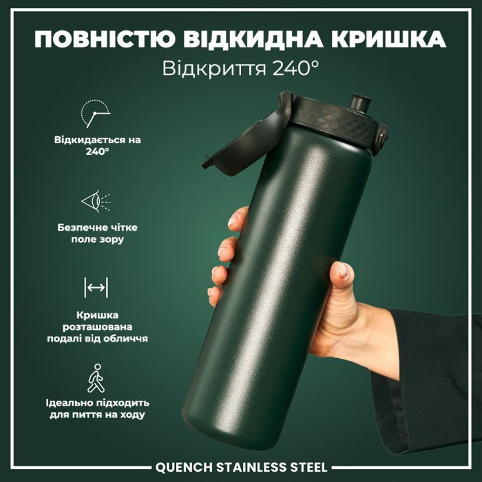Пляшка для води ION8 OneTouch Stainless Steel 1200 мл Grey (I8SS1000GRY) зображення 3