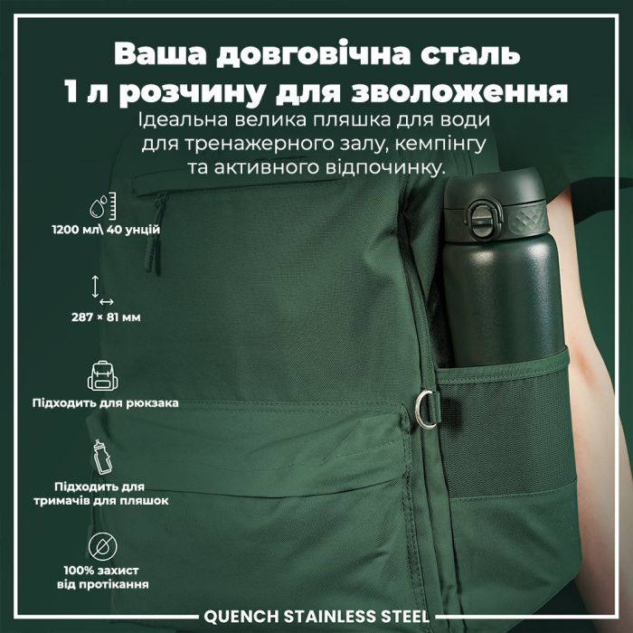 Пляшка для води ION8 OneTouch Stainless Steel 1200 мл Grey (I8SS1000GRY) зображення 5