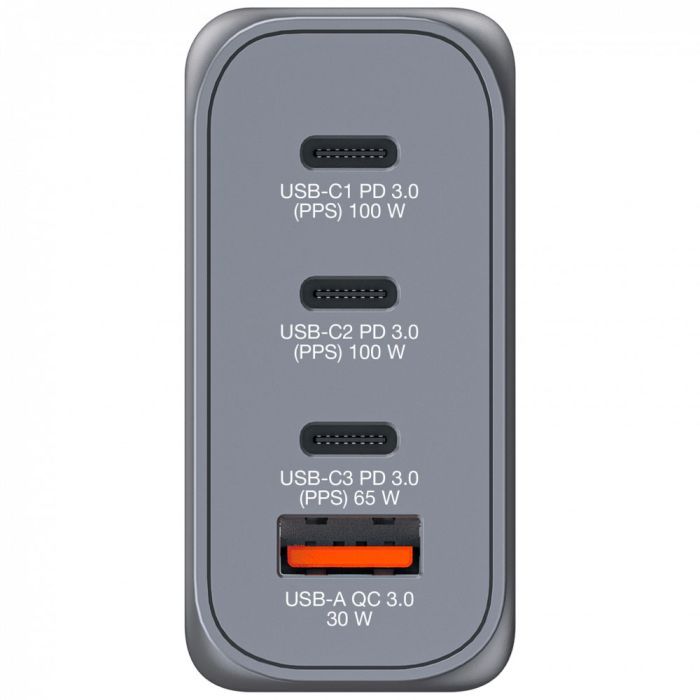 Зарядний пристрій Verbatim GaN 100 W 4 ports (2xUSB-C-100 W,USB-C 65 W /USB-A -3.0) (32202) зображення 5