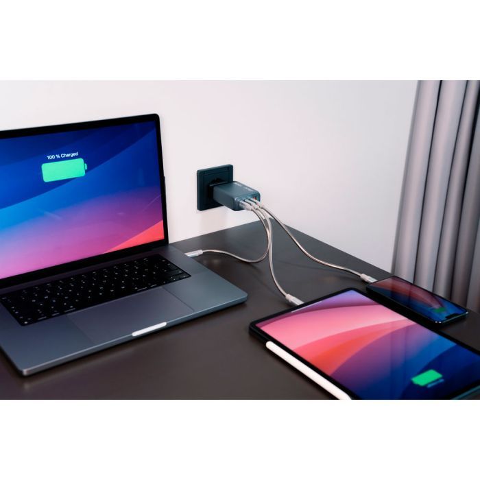 Зарядний пристрій Verbatim GaN 100 W 4 ports (2xUSB-C-100 W,USB-C 65 W /USB-A -3.0) (32202) зображення 8