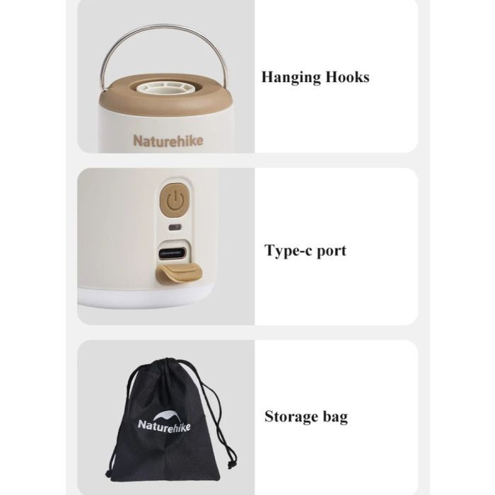 Насос для надувних меблів Naturehike CNK2300DQ022 + нічник + вентилятор, бежевий (6976507665971) зображення 4