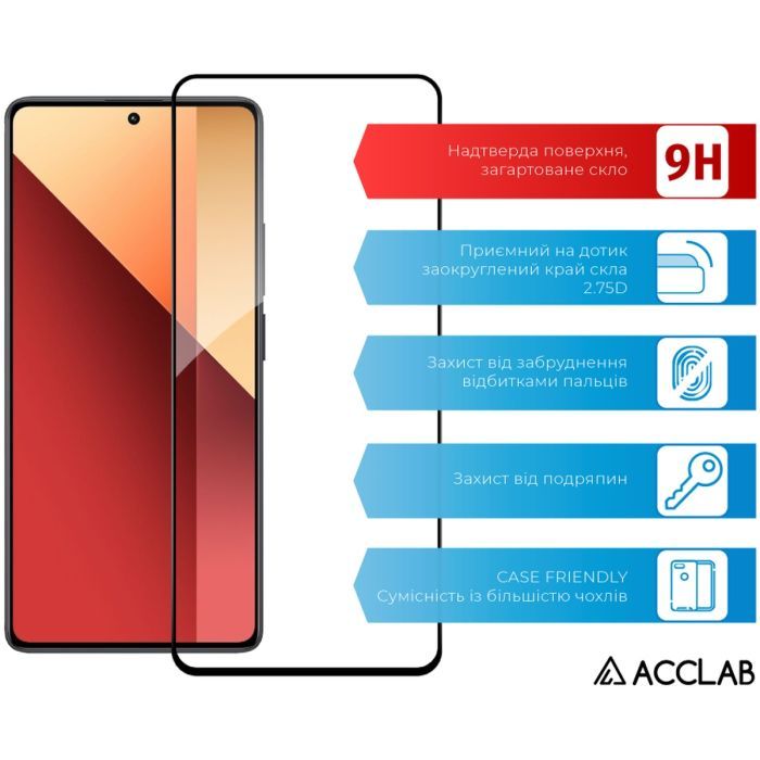 Скло захисне ACCLAB Full Glue Xiaomi Redmi Note 13 Pro 4G Black (1283126583780) зображення 3