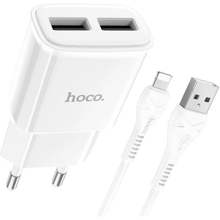 Зарядное устройство HOCO C88A Star round 2xUSB + cable Lightning 12W White (6931474749512)