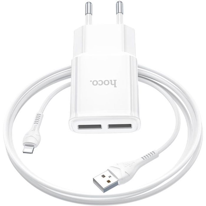 Зарядное устройство HOCO C88A Star round 2xUSB + cable Lightning 12W White (6931474749512) изображение 3