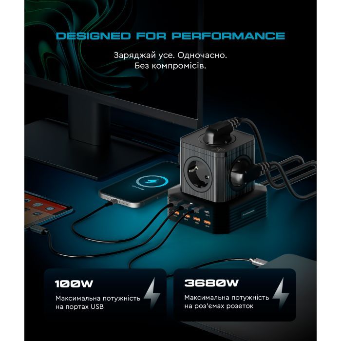 Зарядное устройство Armorstandart ARP-544 Resolute Power USB-C 100W GaN 2m Black (ARM73177) изображение 3