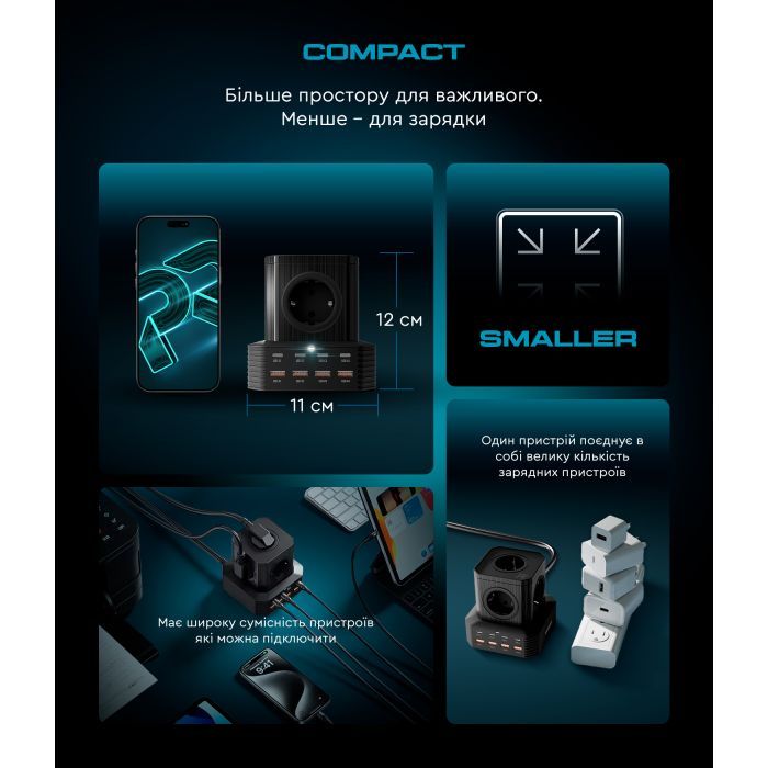 Зарядное устройство Armorstandart ARP-544 Resolute Power USB-C 100W GaN 2m Black (ARM73177) изображение 5