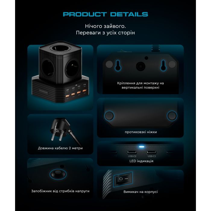 Зарядное устройство Armorstandart ARP-544 Resolute Power USB-C 100W GaN 2m Black (ARM73177) изображение 9